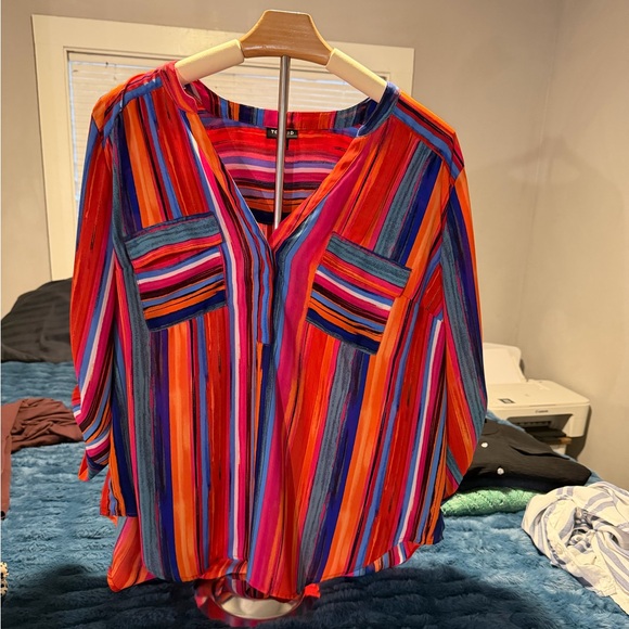 torrid Tops - Torrid Harper Georgette. 3/4 sleeve Colorful Striped Women's Top Size 0